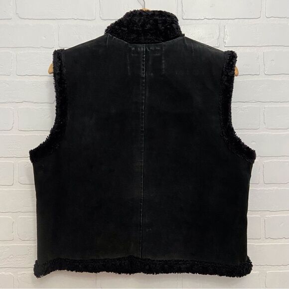 VINTAGE black Amerique du Nord reversible leather vest Large faux fur sleeveless - Picture 4 of 13